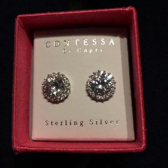 Sterling Silver Faux Diamond Studs - Picture 2 of 2